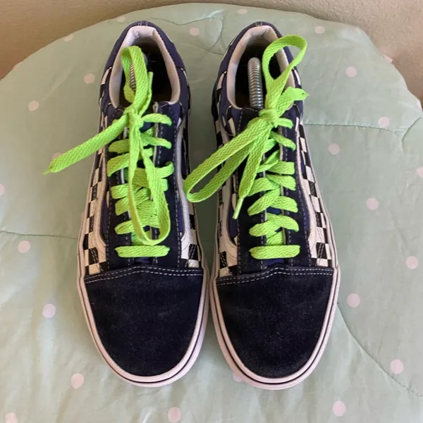 Vans Old Skool Blue / Black Checkered shoes Women’s size 7.5 / Mens size 6 - Image 5