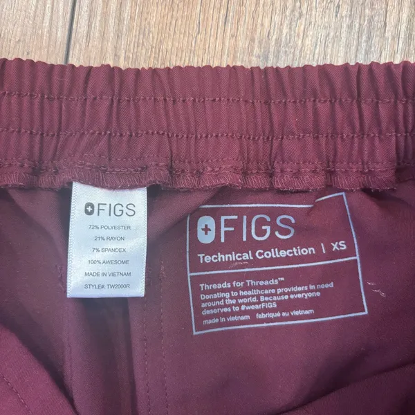 FIGS Scrub Pants Womens XS Burgundy Straight Leg Medical Hospital Nurse TW2000R - Image 3