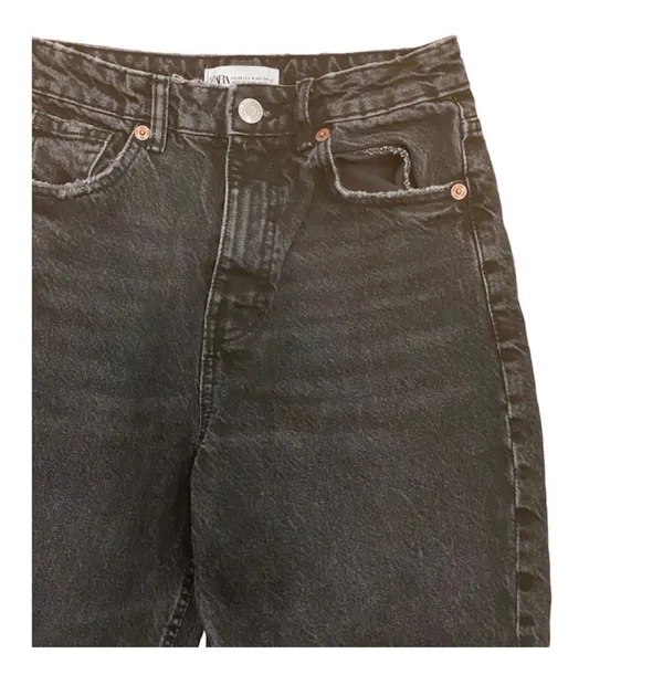 Zara High Waisted Mom Jeans Black Ripped Knee Grunge 90s Punk 4 - Image 3