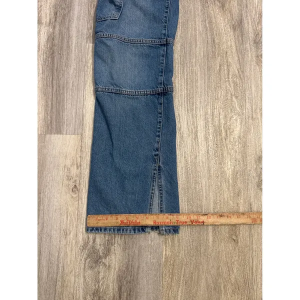 Zara Womens Blue Mid Rise Cargo Straight Leg Jeans with Side Slits Size 4 - Image 9