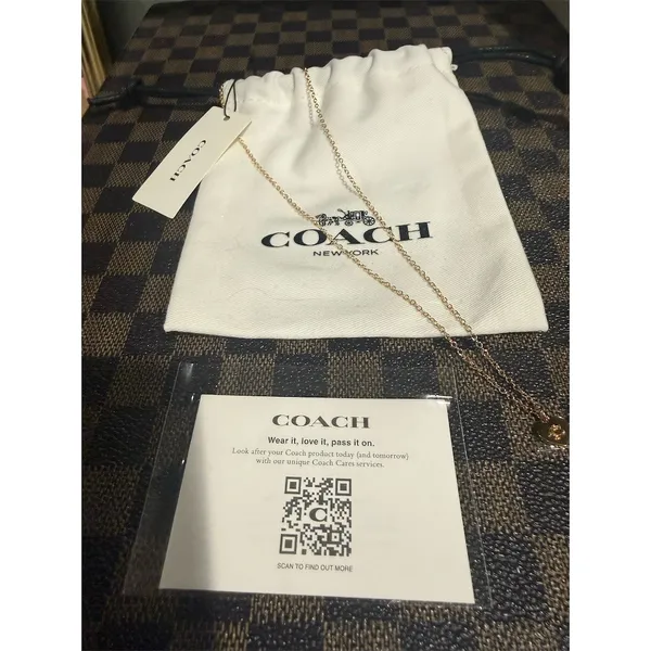 Coach Heart Pendant Necklace Gold Logo Charm w/ Pouch Tag authentic cute gift - Image 2
