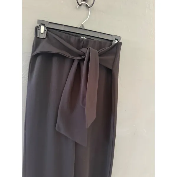 Papaya Womens Black‎ High Waisted Wide Leg Tie Waist Trousers Pants Office Siren - Image 3