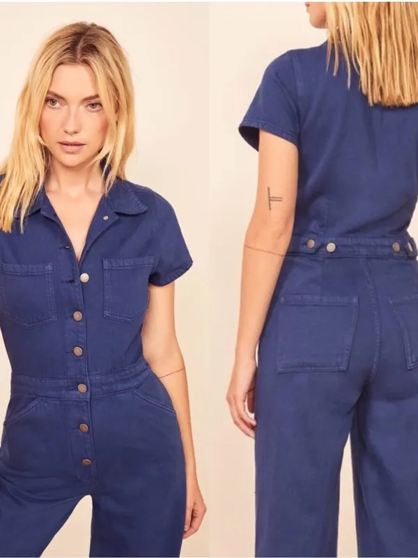 Reformation Izzy Boiler Jumpsuit Size 4 Blue‎ Denim Utility Relaxed Straight Leg - Image 9