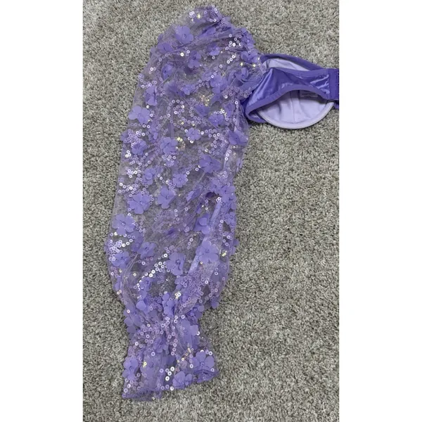 IHeartRaves Purple Sequin Floral Puff Sleeve Underwire Crop Bra Top Size XS - Image 8