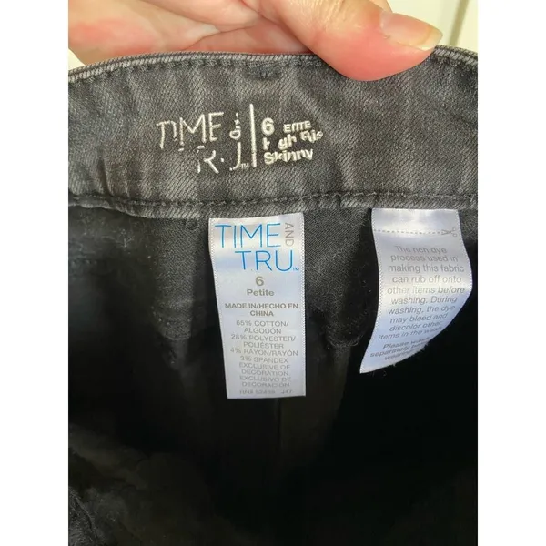 Time & Tru Womens Jeans Sz 6‎ Petite Black High Rise Skinny Denim 5 Pocket Style - Image 6