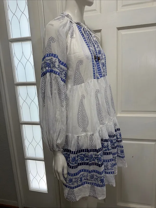 Oliphant 100% Cotton Balloon Sleeve Short Dress | Santorini Blue | Size XS💙 - Image 9