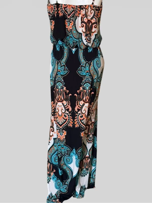S-Twelve Black Maxi Dress with Teal & Coral Paisley - Image 4