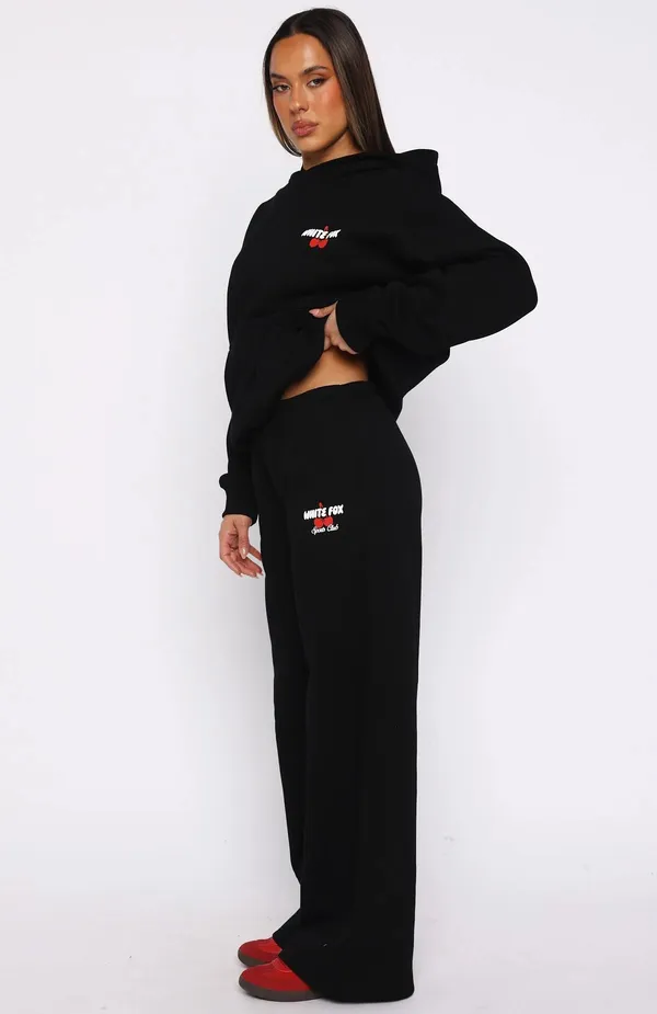 White fox boutique Club 14 Cassie cherry sport logo black Wide Leg Sweatpants ❤️ - Image 4