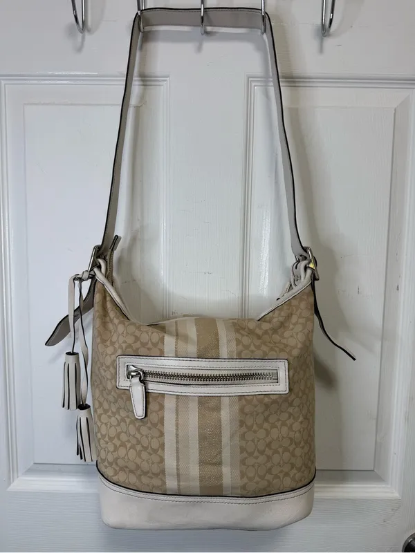Coach Beige Signature Stripe Crossbody Bag - Image 8
