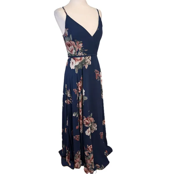 Lulus Elegantly Inclined Maxi Dress Womens S Navy Chiffon Wedding‎ Formal Prom - Image 4