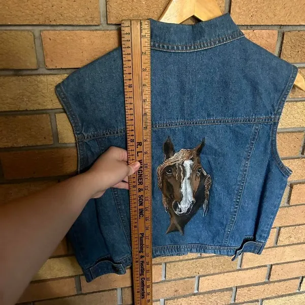 Vintage Rhythm Blue Denim Vest With Painted Horse Design Y2K Western Size Medium - Image 5