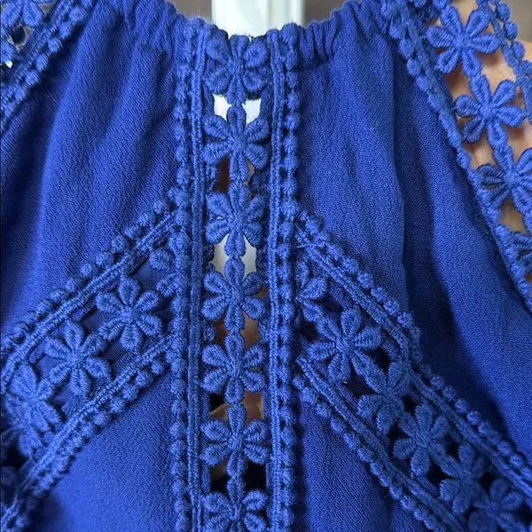 LULUS Blue Mini Dress w/ Crochet Trim Size XS - Image 4