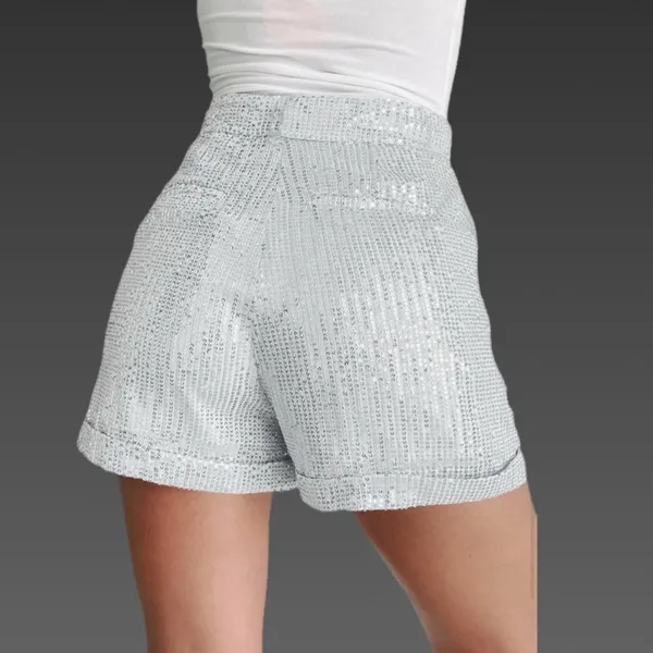 NWT Silver Sequin Women's High Rise Shorts‎ - Image 4