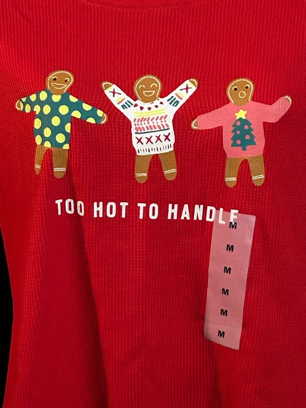 Old Navy Women Red Waffle Knit Gingerbread Too Hot To Handle Thermal Top MD NWT - Image 3