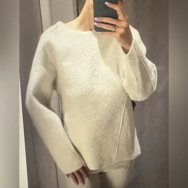 Zara ivory off white ivory oversized boucle crew neck sweatshirt sweater - Image 6