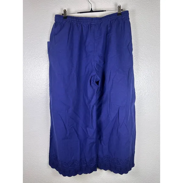 Roller Rabbit‎ Target Blue Cotton Linen Embroidered Scallop Wide Leg Pants Large - Image 2