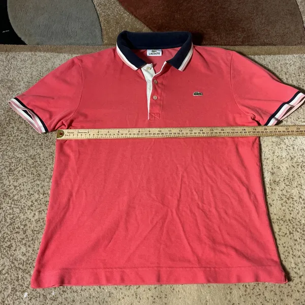 Lacoste Womens Preppy Pink‎ Pique Polo Shirt Short Sleeve Navy Trim Size 4 F8331 - Image 3