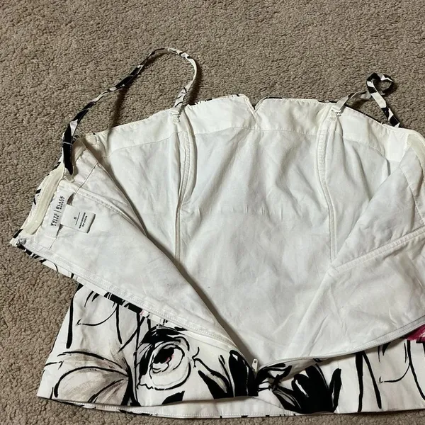 White House Black Market Floral Peplum Cami Coreset Top Black‎ White Pink Size 8 - Image 6