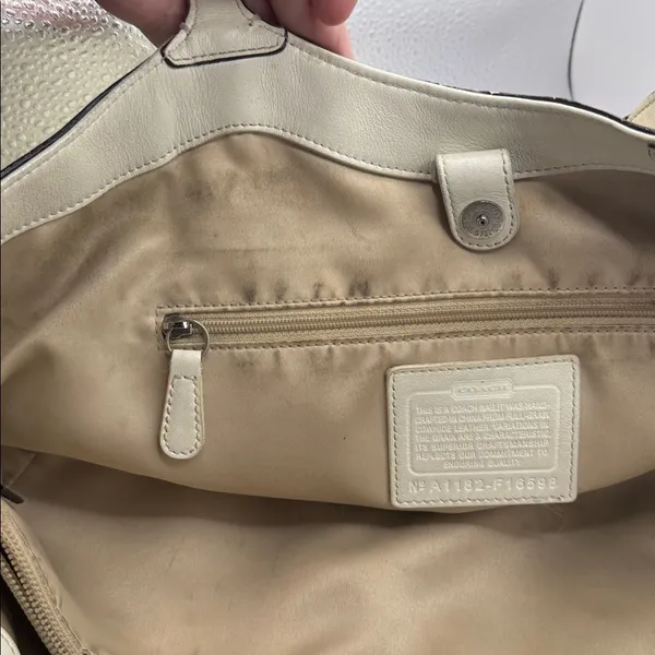 Coach Carly Perforated Leather Tote F16598 Light Taupe Large Shoulder Bag - Image 14