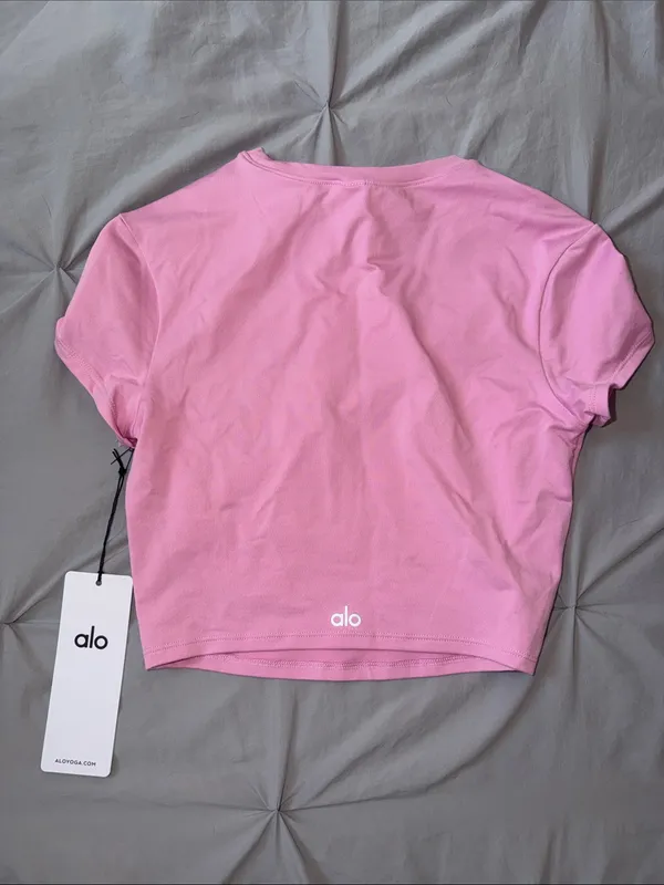 ALO Yoga Pink Crewneck Crop Top - Image 3