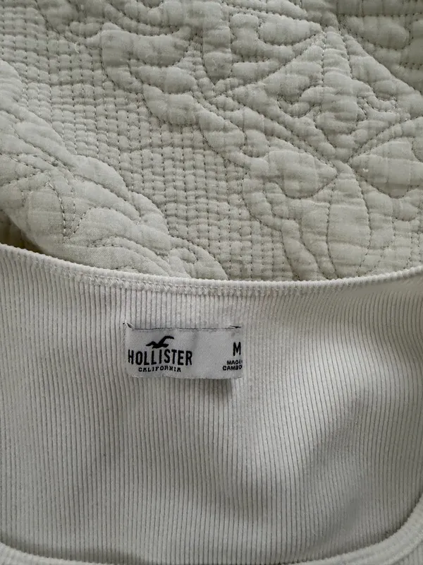Hollister Ribbed Square-Neck Long Sleeve Top in Off-White - Image 3