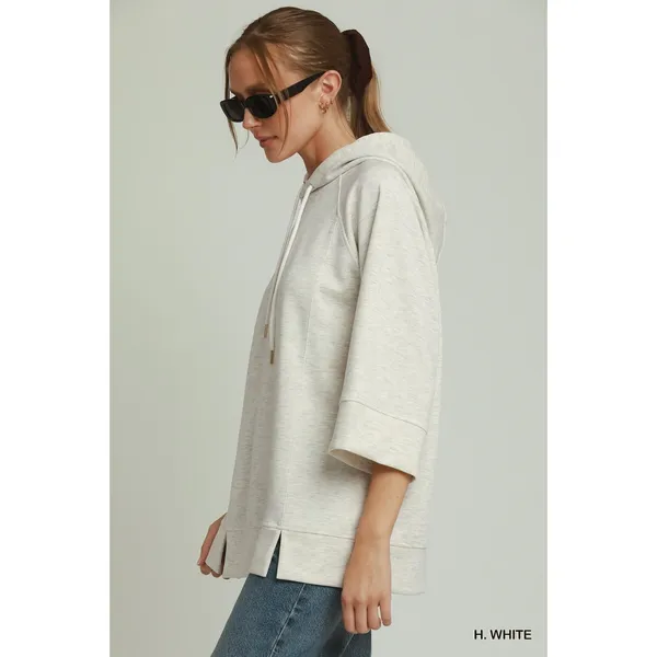 Umgee 3/4 Sleeve Tunic Top with Graphic Hoodie - H. White - Medium - Image 2