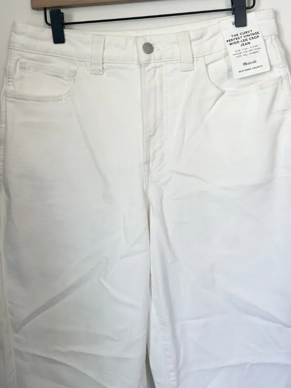 NWT Madewell The Curvy Perfect Vintage Wide-Leg Crop Jean in White - Size: 29 - Image 3
