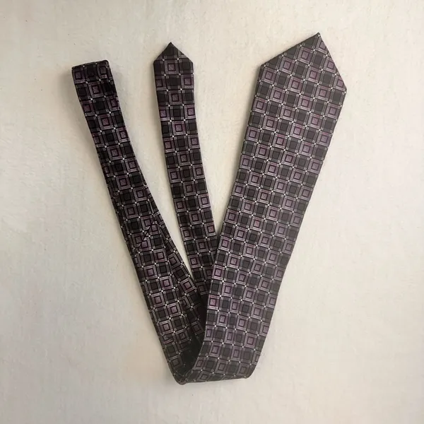 Pronto Uomo Silk Tie Men's Grey Purple Designer Necktie Office Geometric Carrier - Image 8