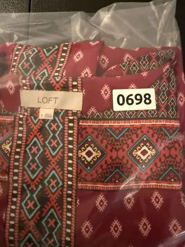 LOFT Women Magenta Red Geometric Print Boho Shift Dress Size Small - Image 5