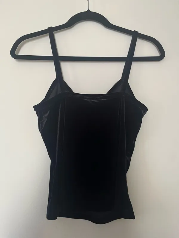 Vintage Y2K Black Velvet Cami Top Medium Romantic Going Out Minimalist Feminine - Image 4