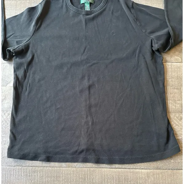 Ralph Lauren Women's Black‎ Logo Embroidered Long Sleeve Tee Size 1X - Image 6