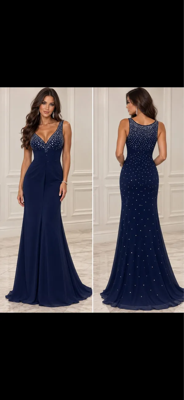 Blue Rhinestone Beaded Woman’s Long Evening Gown New Without Tags party (SZ 3 ) - Image 2