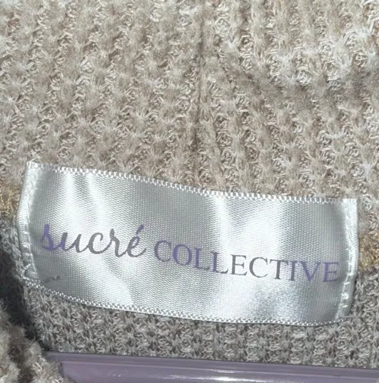 Sucre Collective Oatmeal Oversized Waffle Knit Cowl Neck Sweater - Image 3