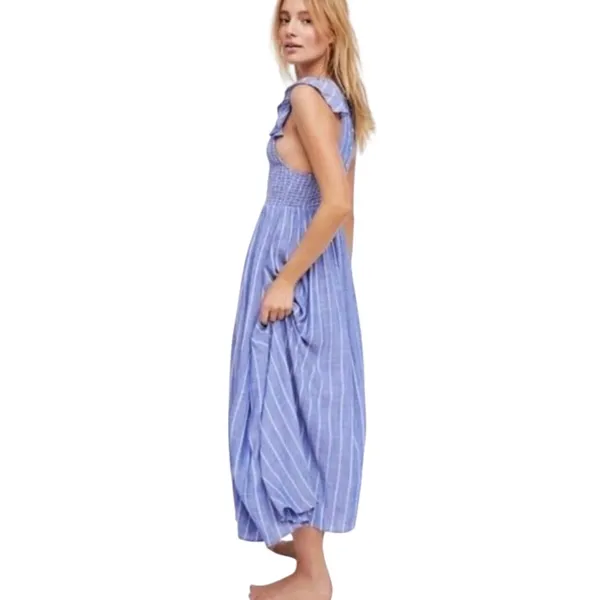 FREE PEOPLE Boho Coastal Striped Lightweight Chambray Midi Dress - Image 2