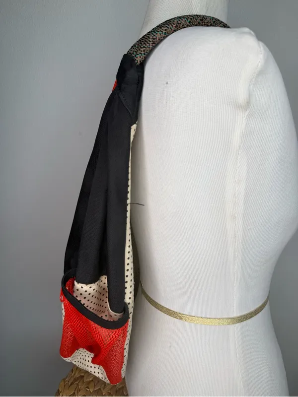 Kavu Backpack Black and Cream Polka Dot Sling Bag with Red Accents - Image 4