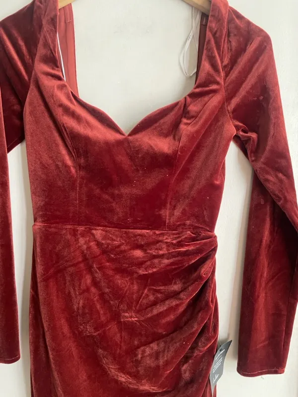 Lulus Forever Sensational Rust Brown Velvet Long Sleeve Maxi Dress - Image 5