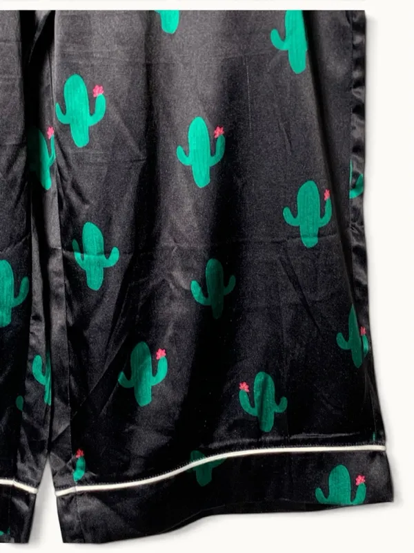 Women’s XL Cactus Pajama Set 2 Piece Satin Short Sleeve Wide Leg Capri PJs - Image 10
