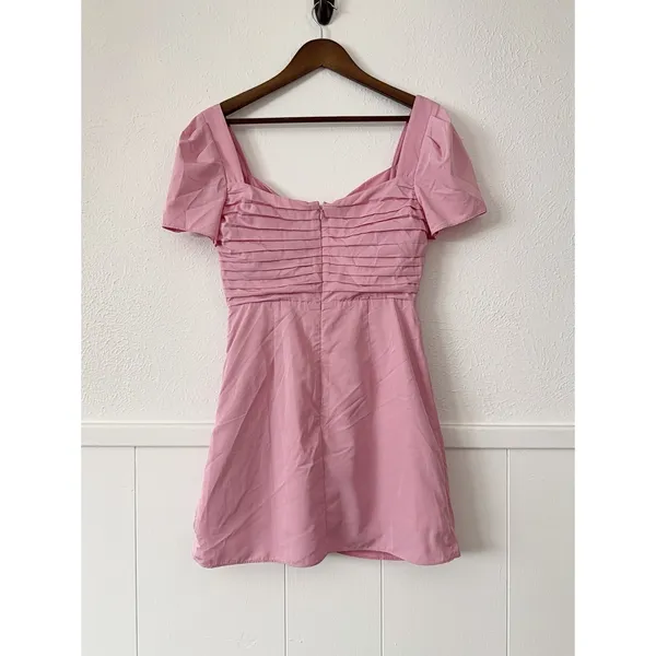 H&M Pink Ruched Puff Sleeve Mini Dress S Cottagecore Coquette Romantic - Image 9