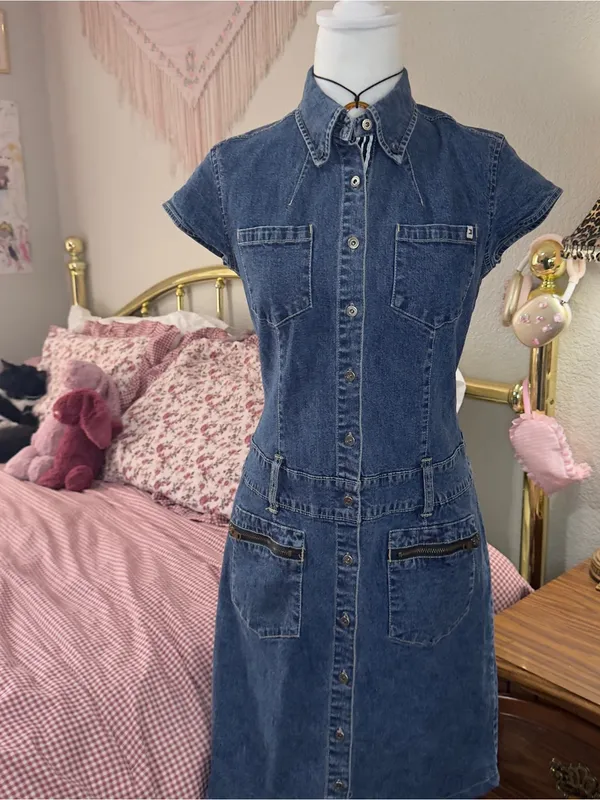 Y2K Tommy Hilfiger Classic Dark Blue Denim Shirt-Dress for Women - Image 6
