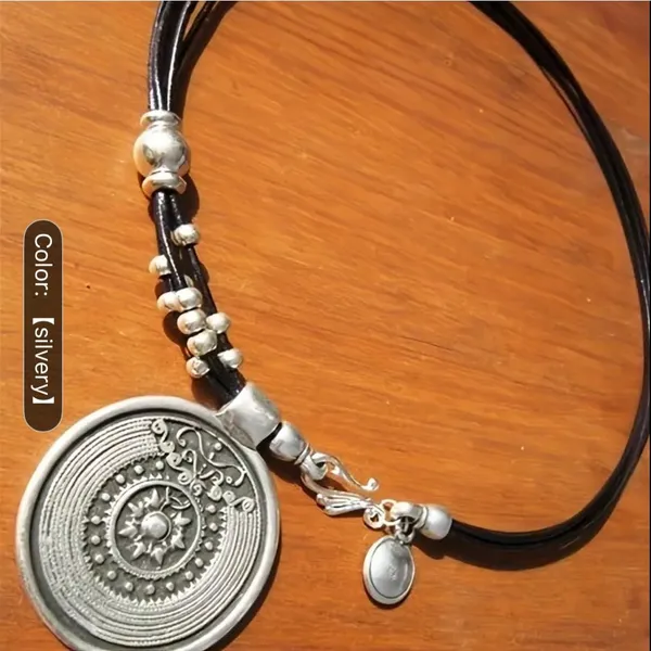 Elegant Silver Round Pendant Necklace - Image 2