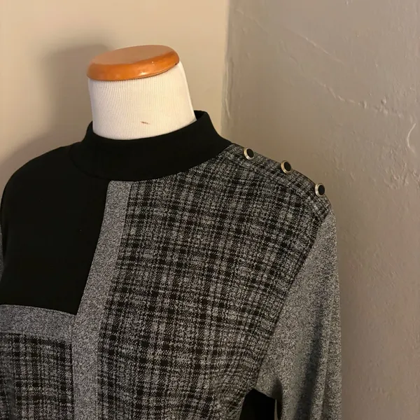 Vintage Alfred Dunner Mock Neck Patchwork‎ Plaid Sweater Shoulder Pads Medium - Image 3