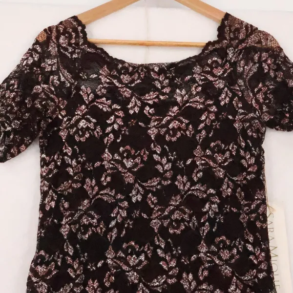 Sara Mique Metallic Lace Mermaid Gown Size S Espresso Brown Rose Gold NYE NWT - Image 9