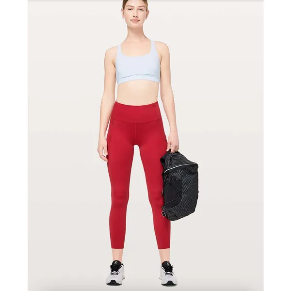 Lululemon Fast and Free 7/8 Leggings Pants Pockets Running Dark Red Womens 16 - Image 3