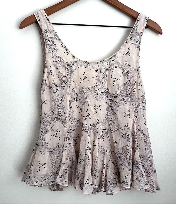 Rebecca Taylor Floral Godet Cotton & Silk Tank in Parfait Combo flounce - Image 3