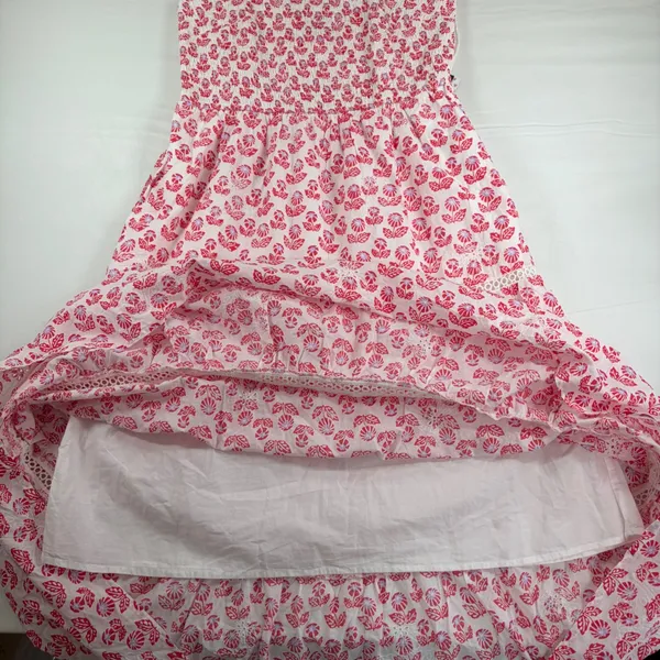 Roller Rabbit Target Pink Floral Smocked Tiered‎ Maxi Dress Tie Strap Lined NEW - Image 6