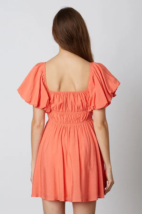 COTTON CANDY Coral Puff Sleeve Mini Dress - Image 3