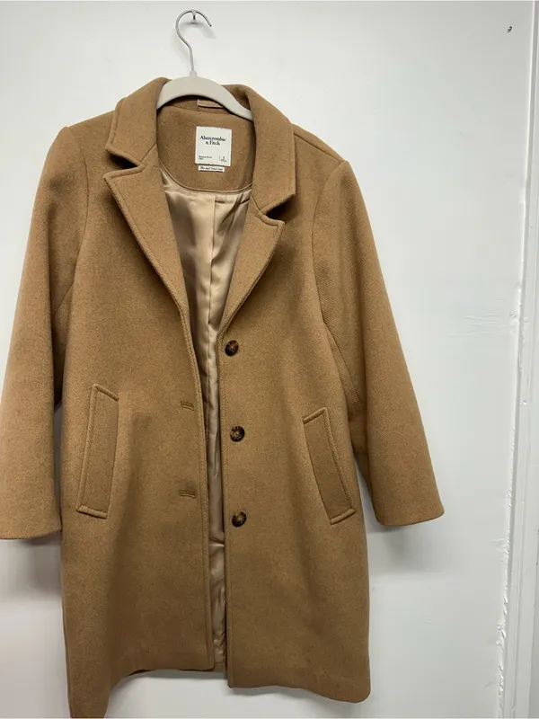 Abercrombie & Fitch Classic Women's Tan Wool-Blend Long Dad Coat - Image 11