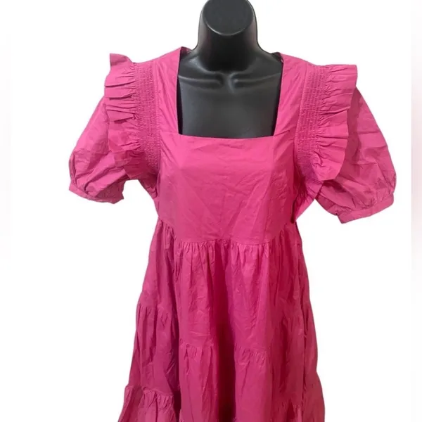 English Factory Square Neck Ruffle Smock Midi Dress Pink Sz XS NWT - Image 7