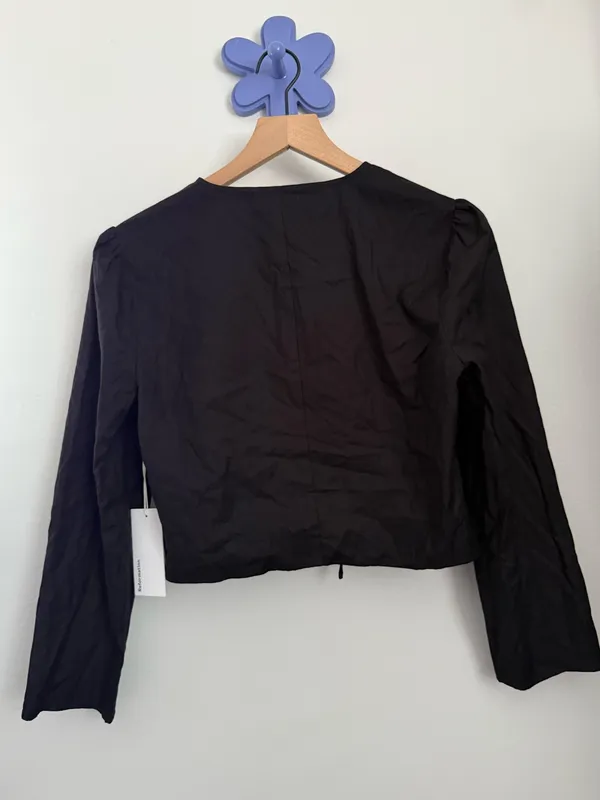 Reformation Medium NEW Hanna Top Black Organic Tie Front Crop Boxy Fit Business - Image 5