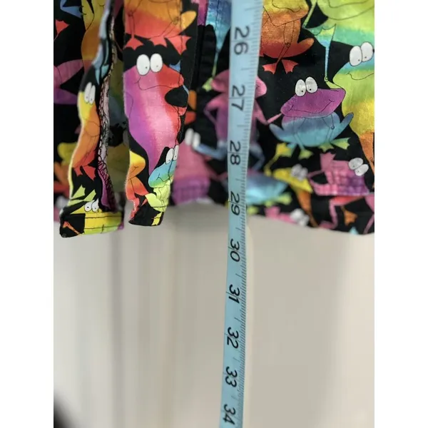 Cotonality Multi Colored Frogs Short Sleeve Snap‎ Up Round Pockets Size Small - Image 3